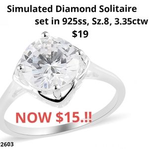 Lustro Stella Simulated Diamond Solitaire ring, sz.8, 925ss